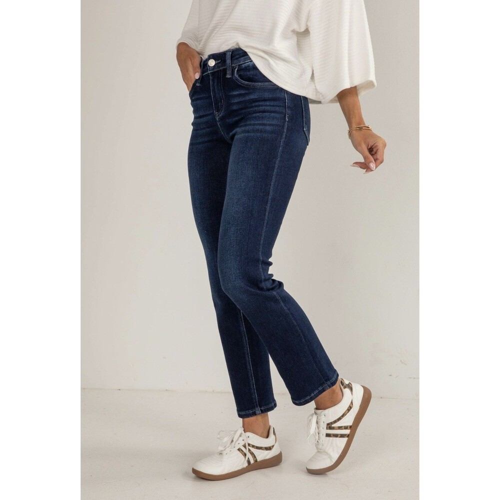 Risen Jeans Women 9/29 Mid Rise Ankle Slim Straight Stretch Dark Wash RDP5290CH